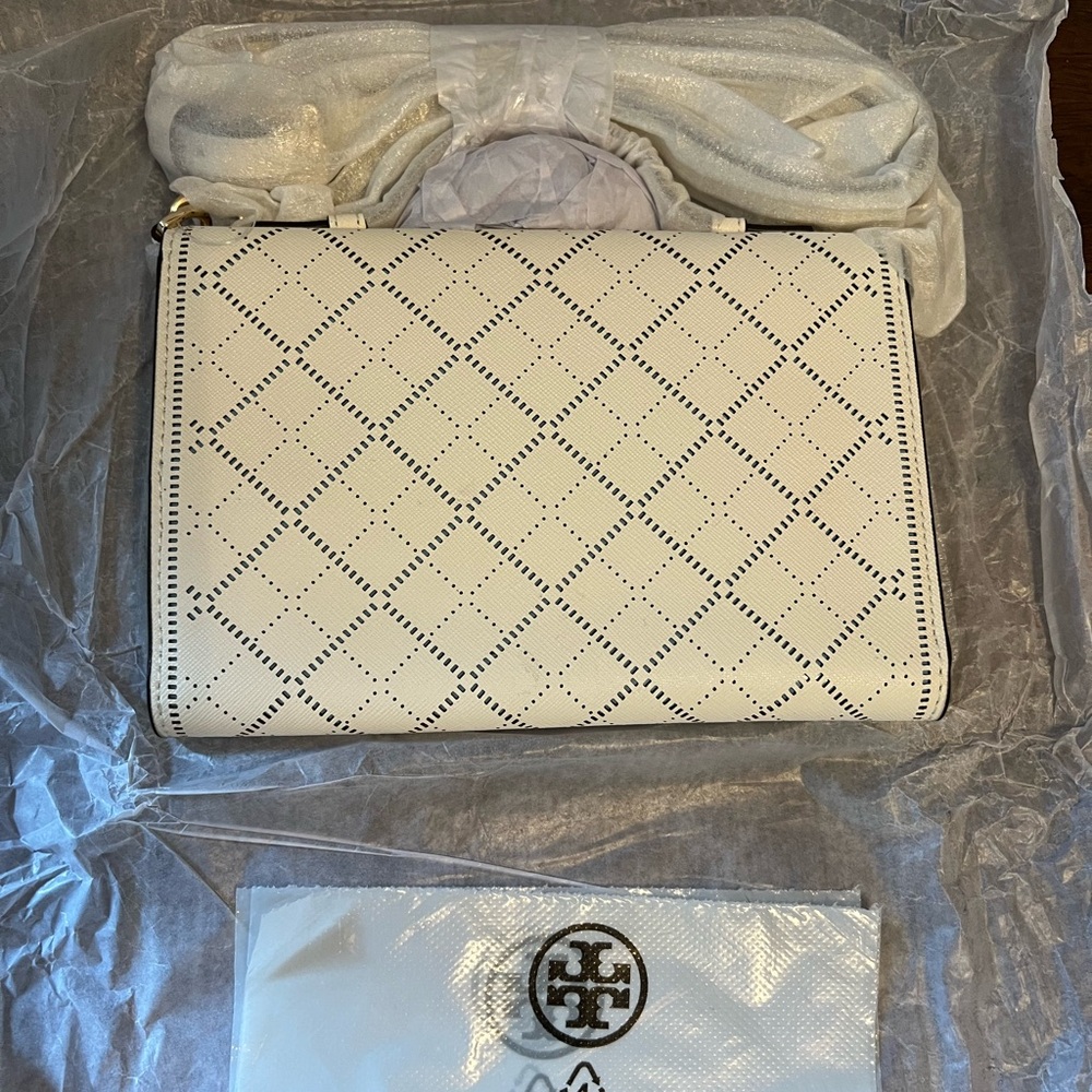 Tory Burch Cream Perforated Shoulder Bag